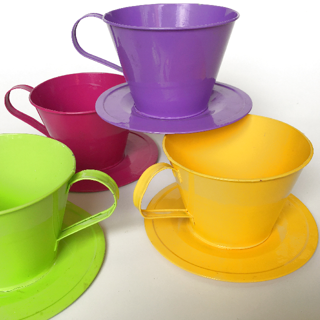 CUP & SAUCER, Oversized Metal - Assorted Colours 12cm H